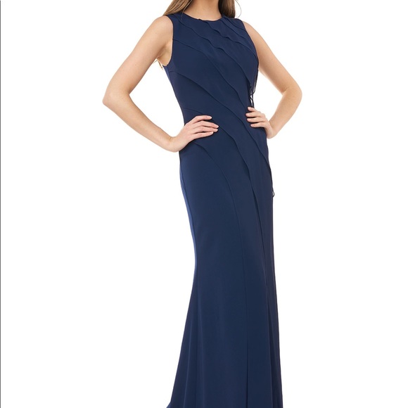 NWOT Carmen Marc Valvo Asymmetrical Chiffon Gown - Picture 2 of 14